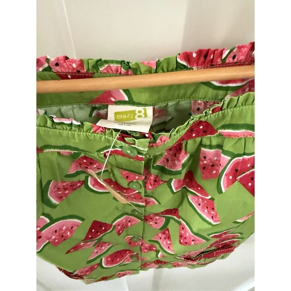 NEW With Tags Crazy 8 Girls Summer Watermelon Shirt Blouse Tank With Bows Sz 7-8